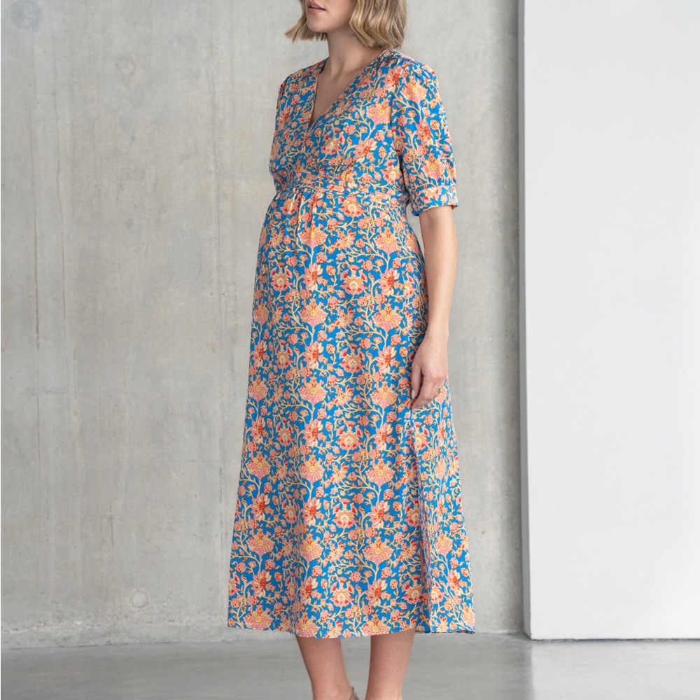Seraphine Floral Midi Dress - Blue and Orange